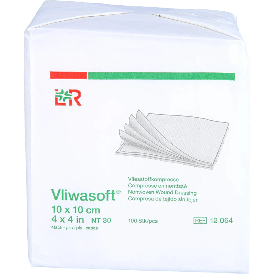 Lot de 10 - Compresses 10× 10 cm non stériles Vliwasoft – Boîte 100 unités