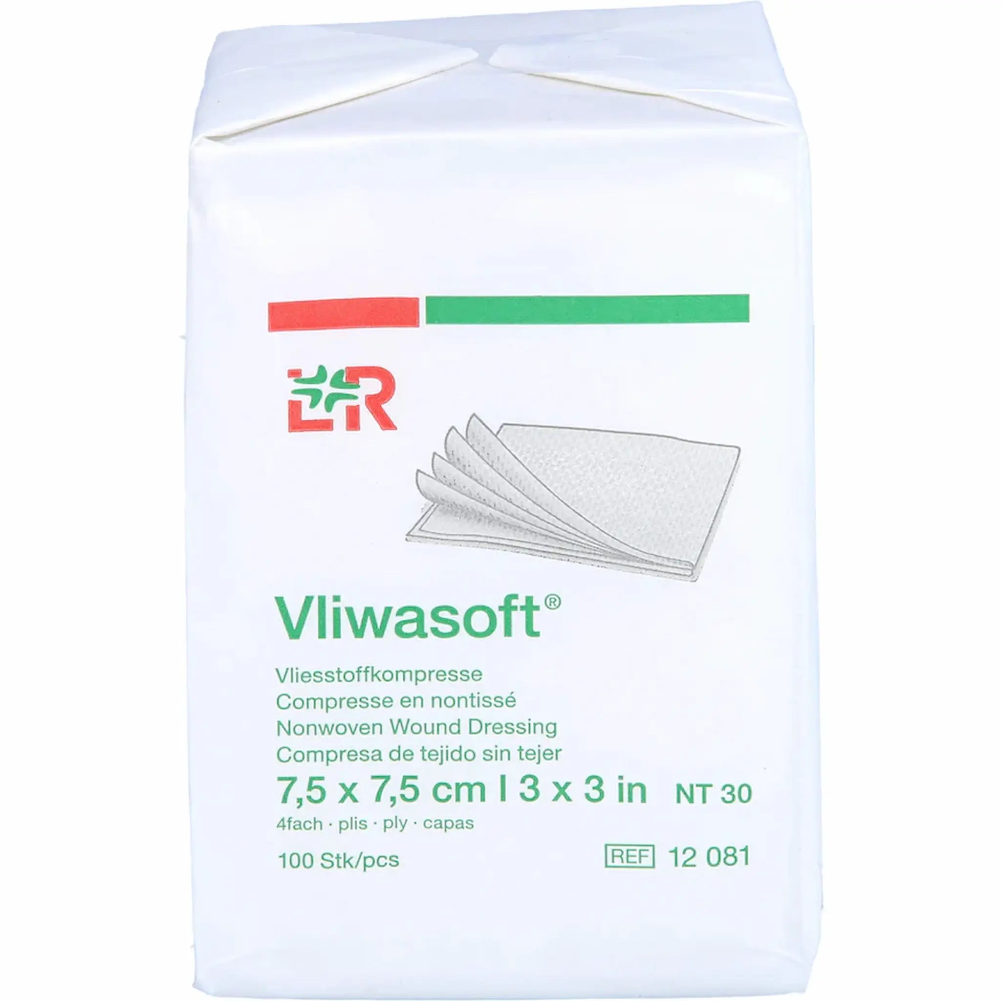 Lot de 10 - Compresses 7.5 × 7.5 cm non stériles Vliwasoft – Boîte 100 unités