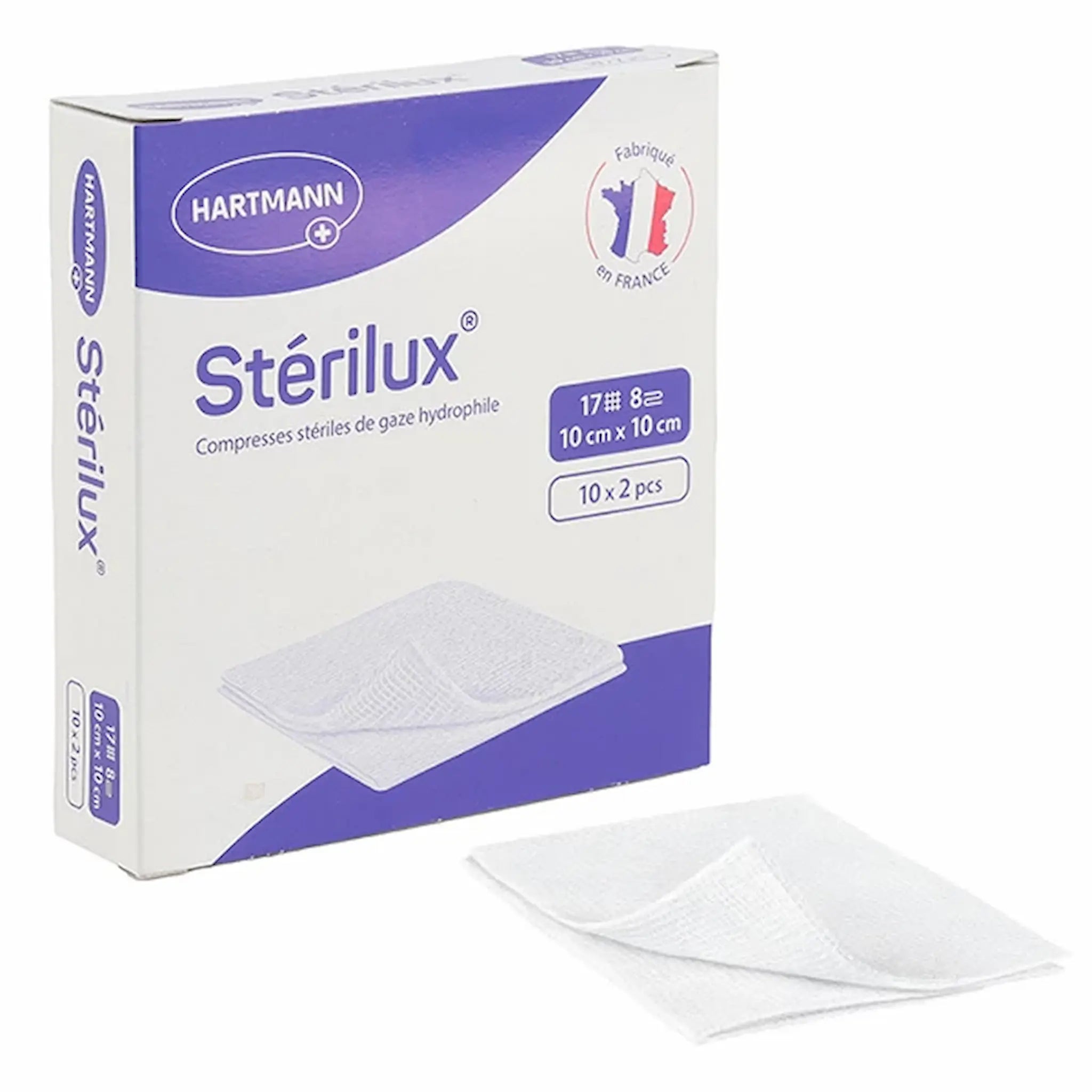 Compresses de Gaze Stériles 10x10 cm – Stérilux – Hartmann – Blanc