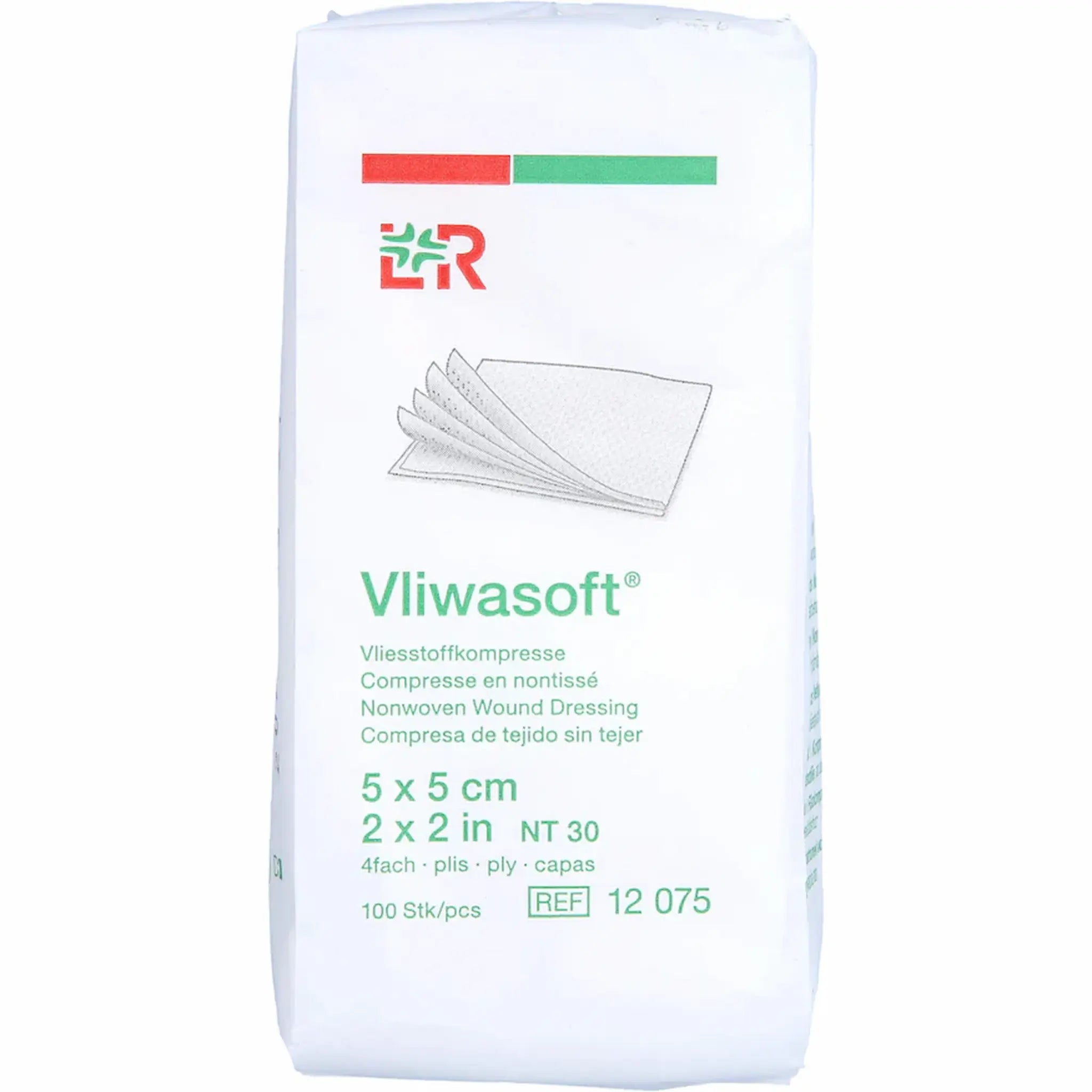 Lot de 10 - Compresses 5 × 5 cm non stériles Vliwasoft – Boîte 100 unités