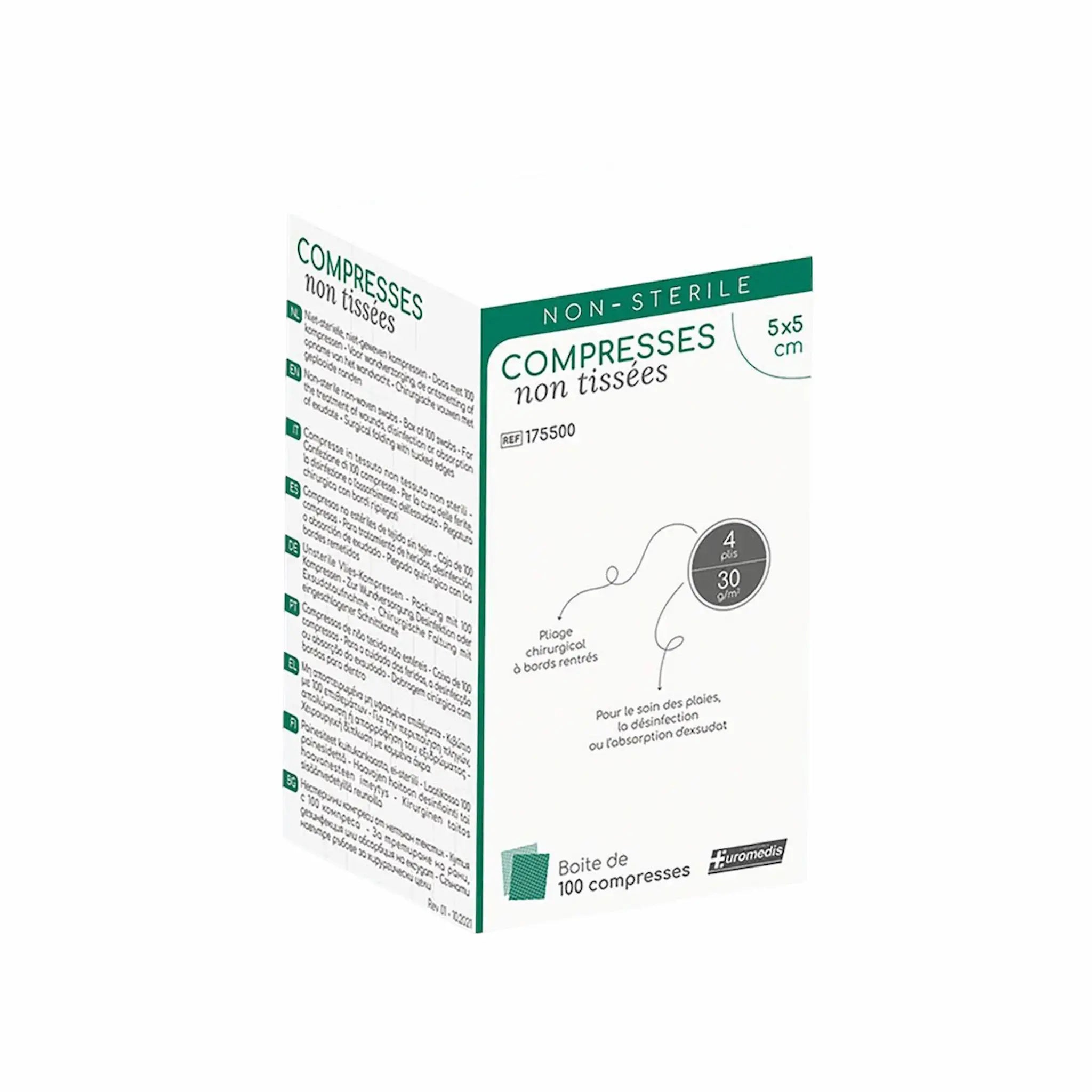 Lot de 10 x 100 - Compresses non tissées non stériles 30 g/m²