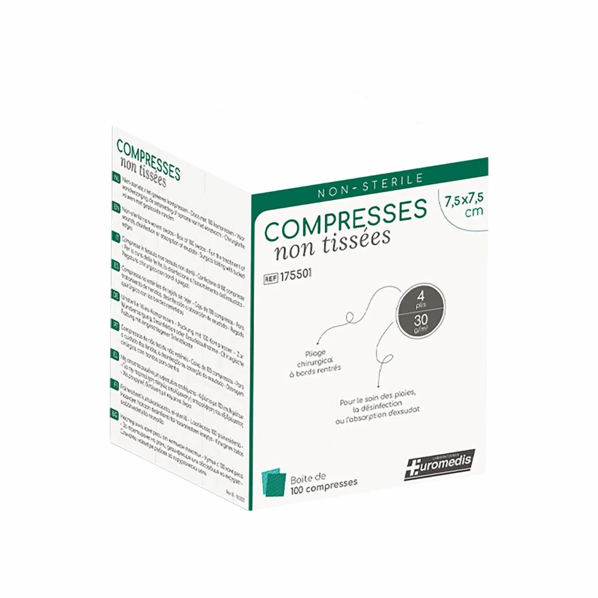 Lot de 10 x 100 - Compresses non tissées non stériles 30 g/m²