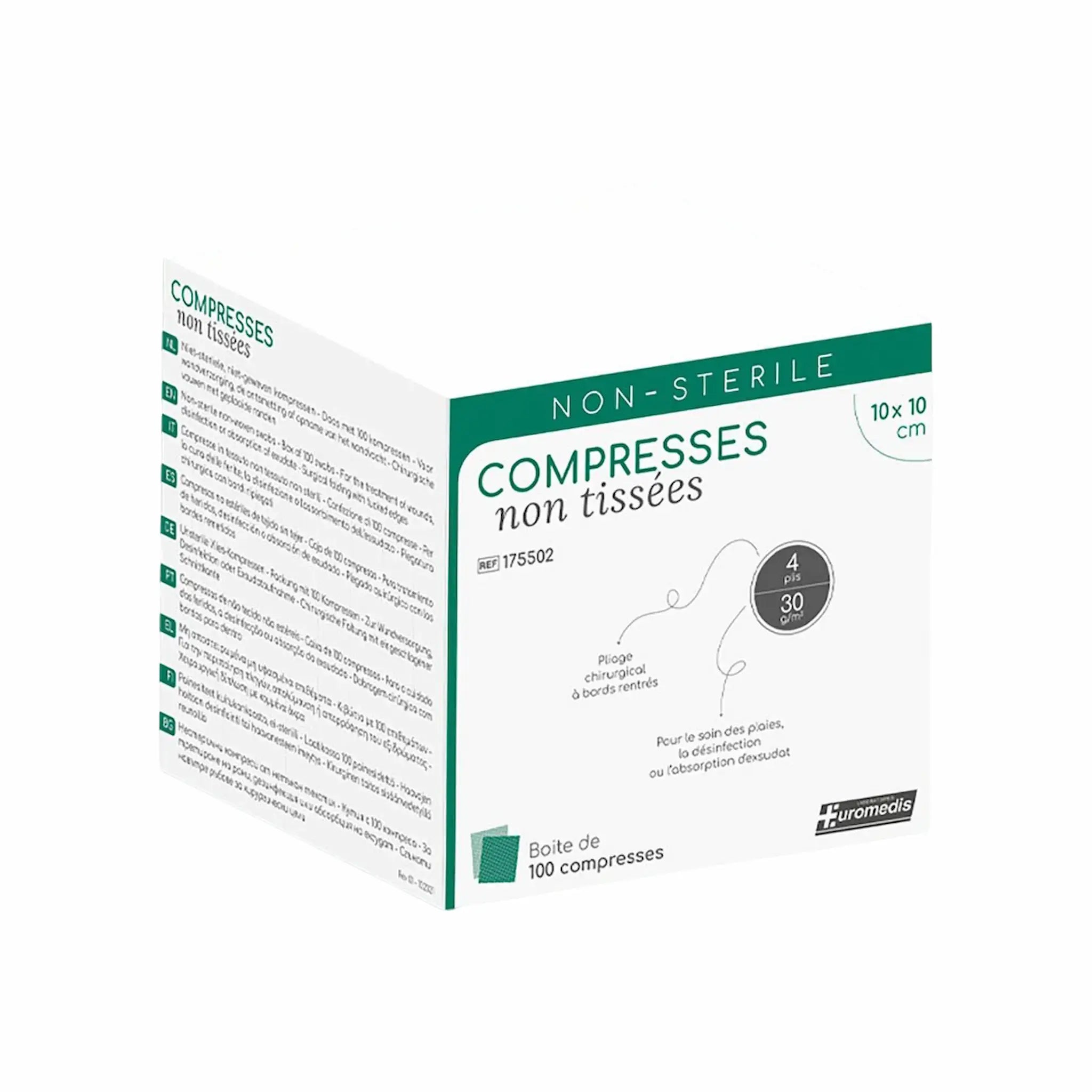 Lot de 10 x 100 - Compresses non tissées non stériles 30 g/m²
