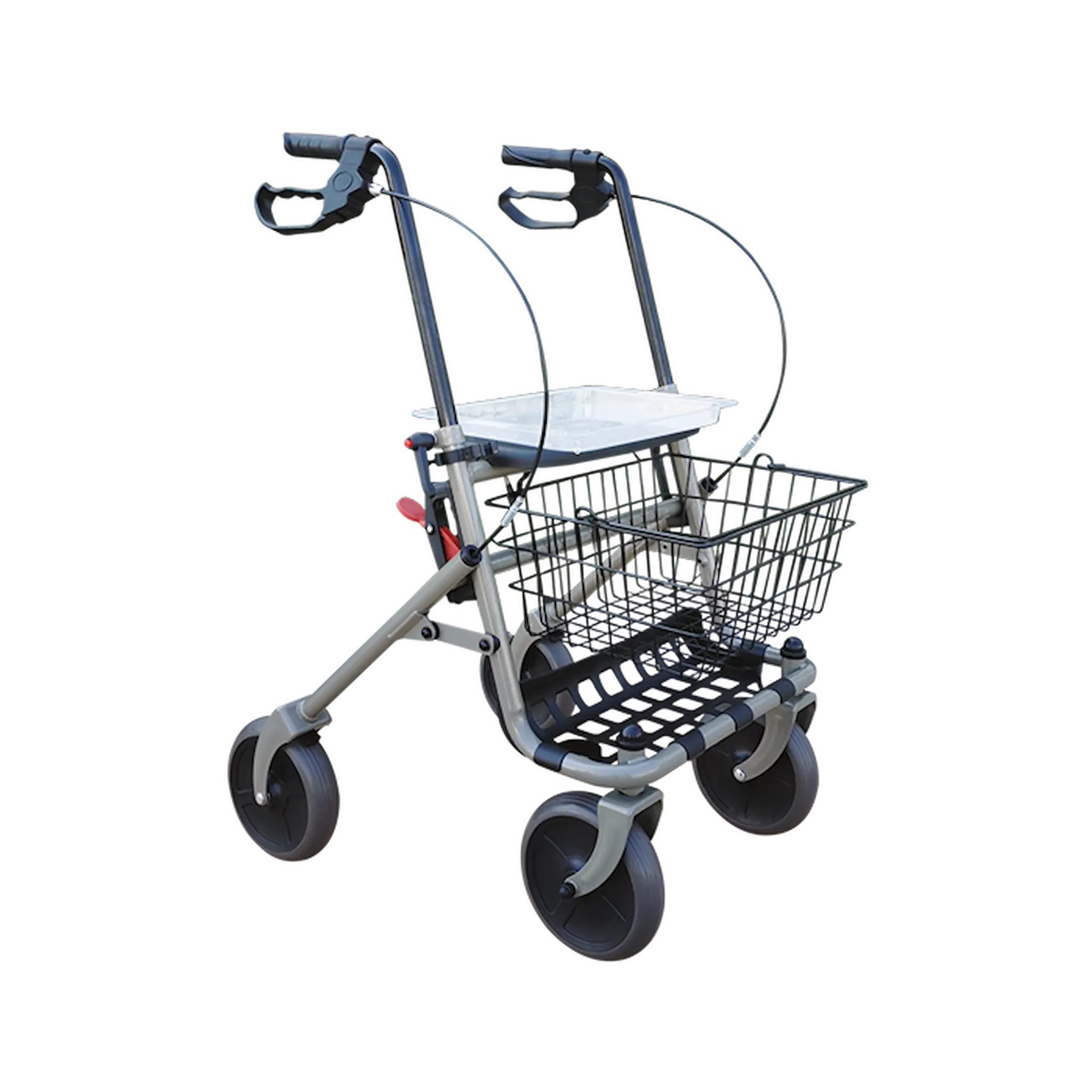 Rollator 4 roues Taupe pliant avec panier et tablette – Euromédis