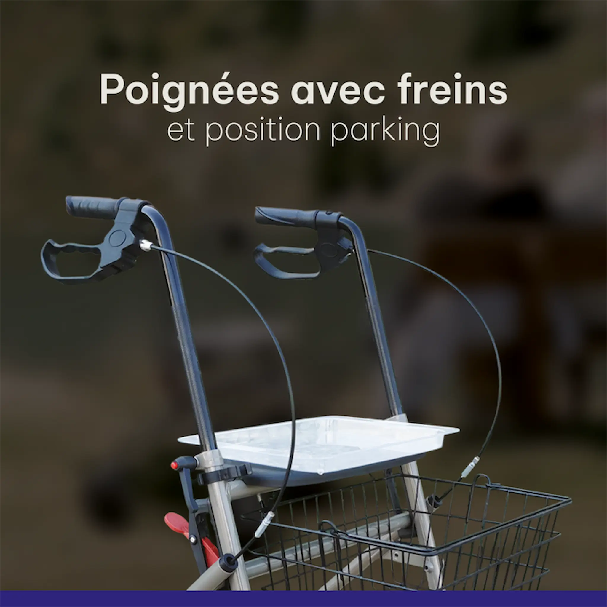 Rollator 4 roues Taupe pliant avec panier et tablette – Euromédis