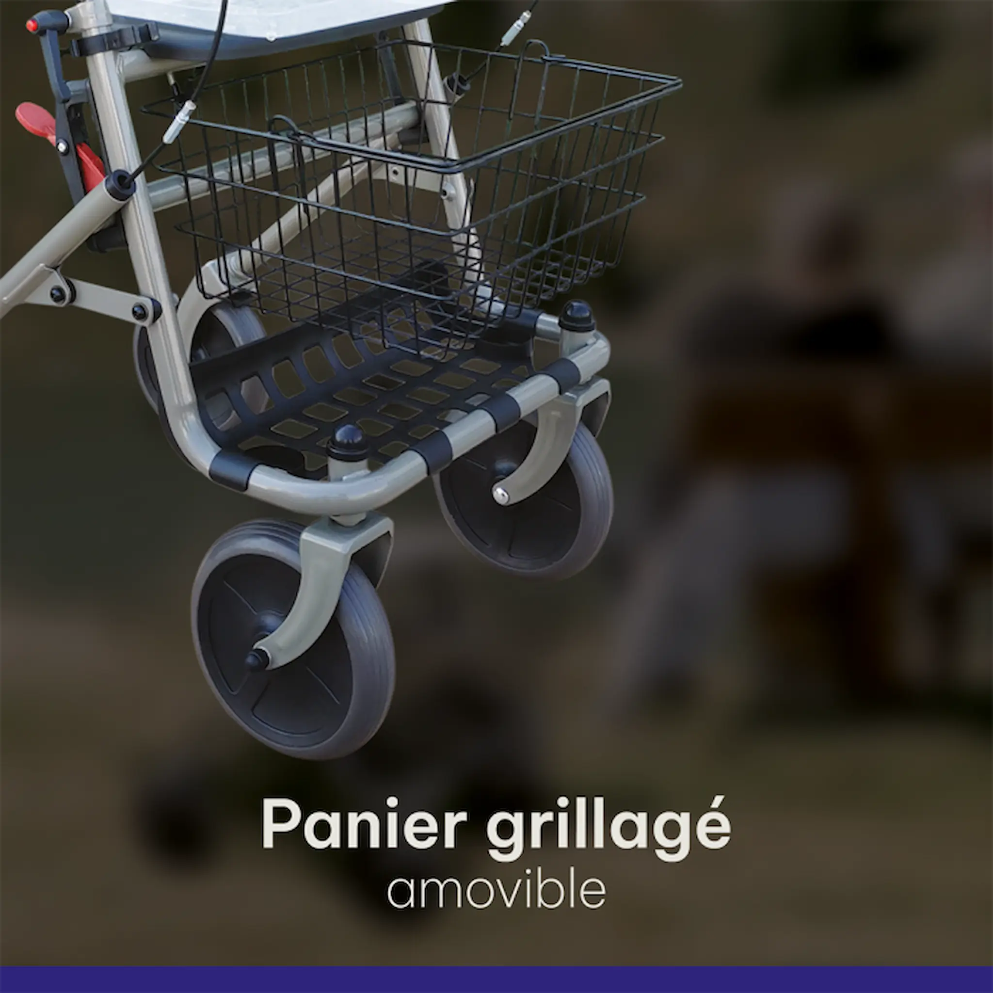 Rollator 4 roues Taupe pliant avec panier et tablette – Euromédis